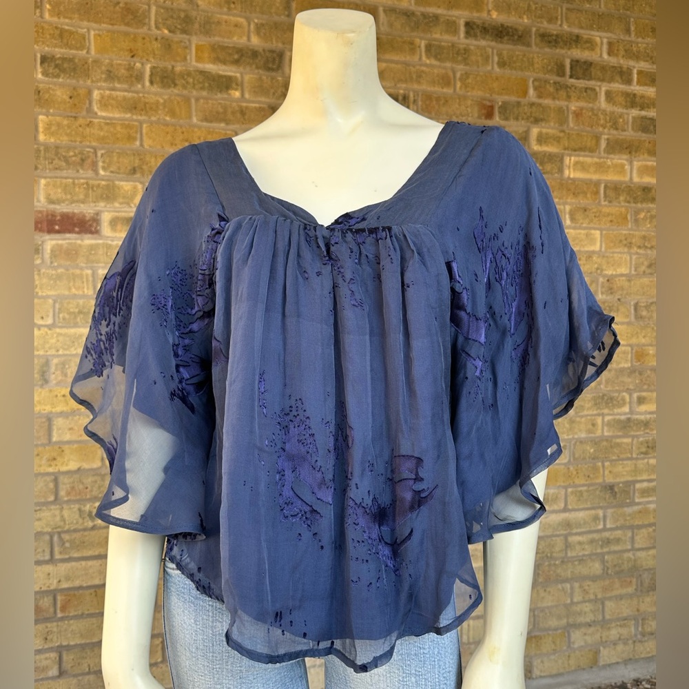 Festival 00s Vintage Navy Silk Chiffon Top | Boho, Romantic style